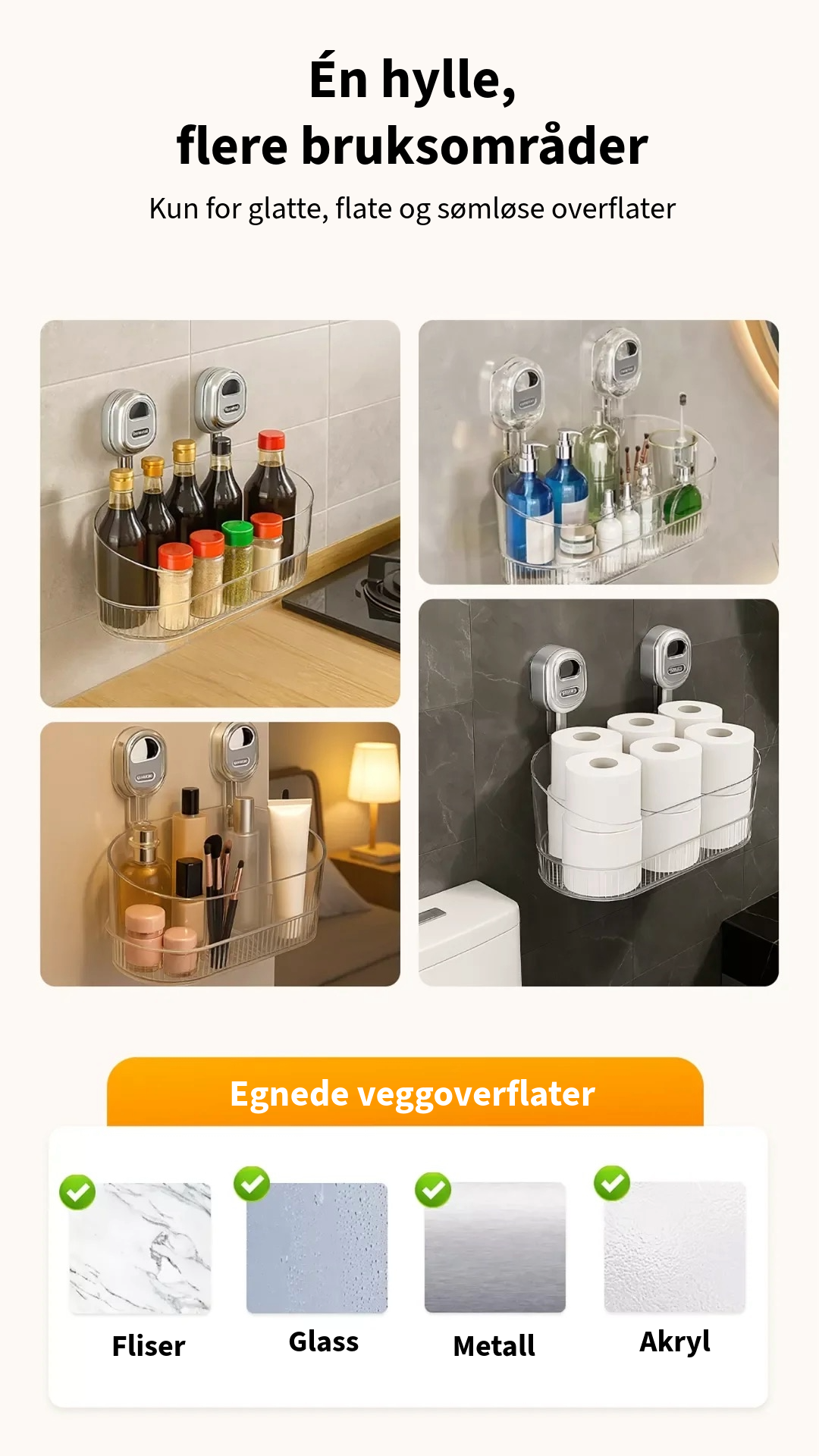 Oppbevaringshylle med sugekopp