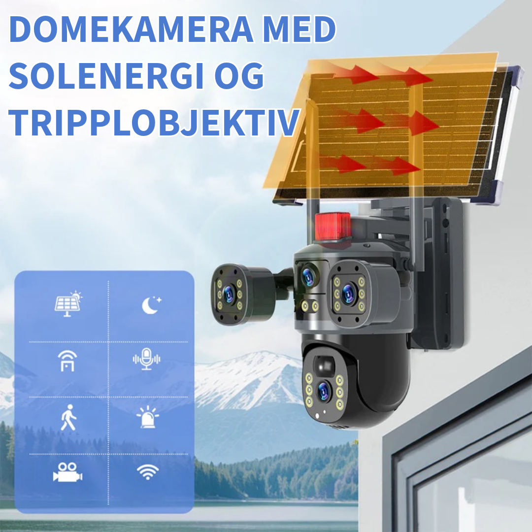 Domekamera med Trippelobjektiv og Solenergi