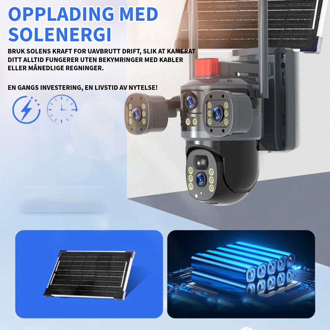 Domekamera med Trippelobjektiv og Solenergi